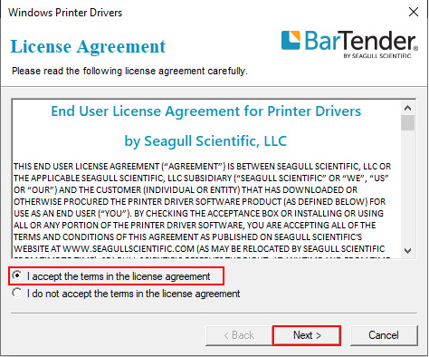 Chọn “I accept the terms in the license agreement”