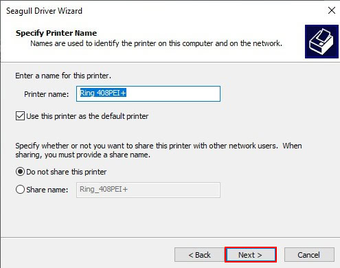 Bấm “Next” rồi tick chọn “Do not share this printer”