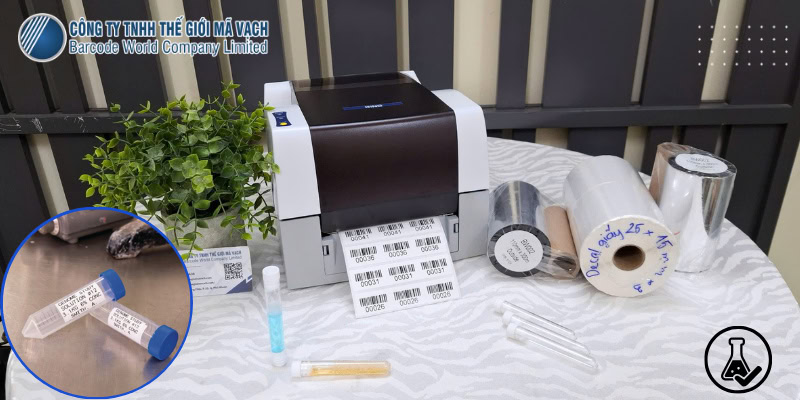 Máy in, decal giấy và mực wax resin in tem cho mẫu xét nghiệm thông thường