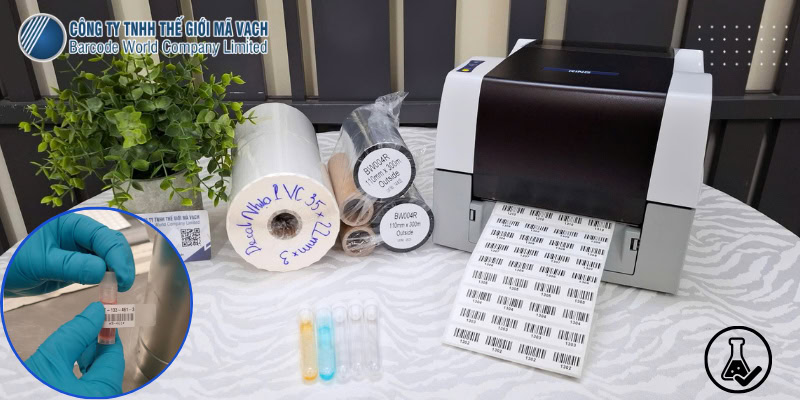 Máy in, decal PVC và mực resin in tem cho mẫu xét nghiệm lưu trữ dài hạn