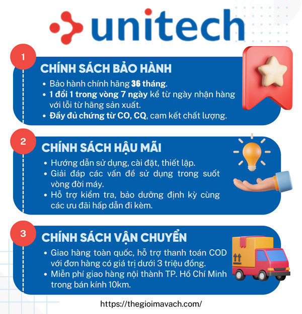 Chính sách máy quét mã vạch Unitech MS822B 36 tháng tại Thế Giới Mã Vạch