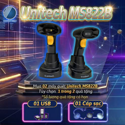 Mua 02 máy quét Unitech MS822B tặng ngay 01 cáp sạc hoặc 01 USB
