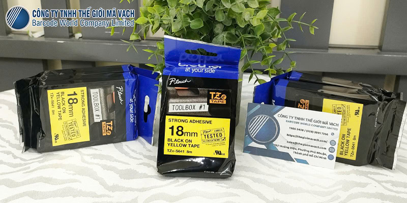 Nhãn in siêu dính Brother TZe-S641 nền vàng chữ đen rộng 18mm Nhãn in siêu dính Brother TZe-S641 nền vàng chữ đen rộng 18mm