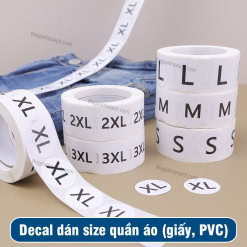 Decal dán size quần áo (Giấy, PVC)