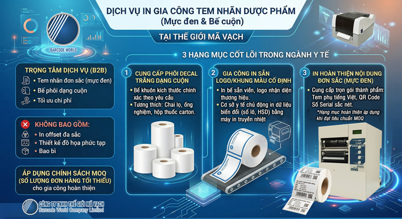 Dịch vụ gia công tem nhãn mác dược phẩm tại Thế Giới Mã Vạch Dịch vụ gia công tem nhãn mác dược phẩm tại Thế Giới Mã Vạch