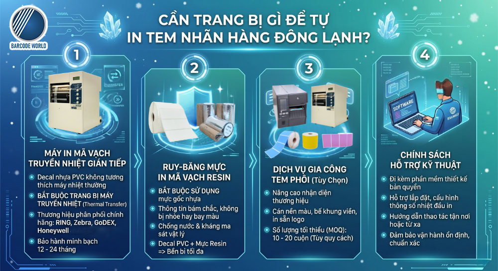 Hệ thống thiết bị cần trang bị để tự in tem nhãn kho lạnh Hệ thống thiết bị cần trang bị để tự in tem nhãn kho lạnh