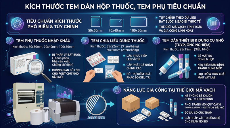 Kích thước tem cuộn dược phẩm phổ biến Kích thước tem cuộn dược phẩm phổ biến