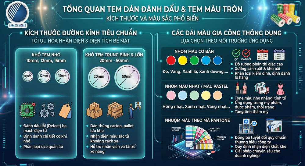 Kích thước và màu sắc tem dán đánh dấu Kích thước và màu sắc tem dán đánh dấu