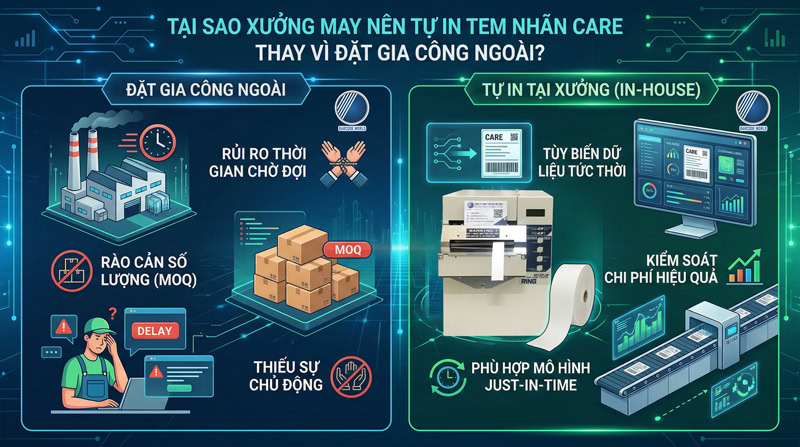 So sánh đặt gia công và tự in tem care cho xưởng may So sánh đặt gia công và tự in tem care cho xưởng may