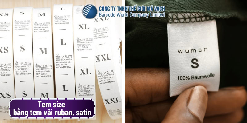 Tem size bằng tem vải ruban, satin