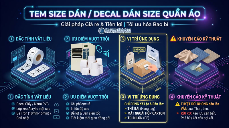 Tem size dán / Decal dán size quần áo Tem size dán / Decal dán size quần áo