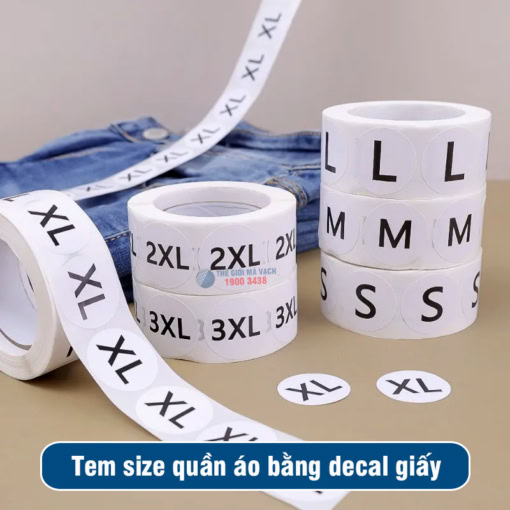 Tem size quần áo với chất liệu decal dán