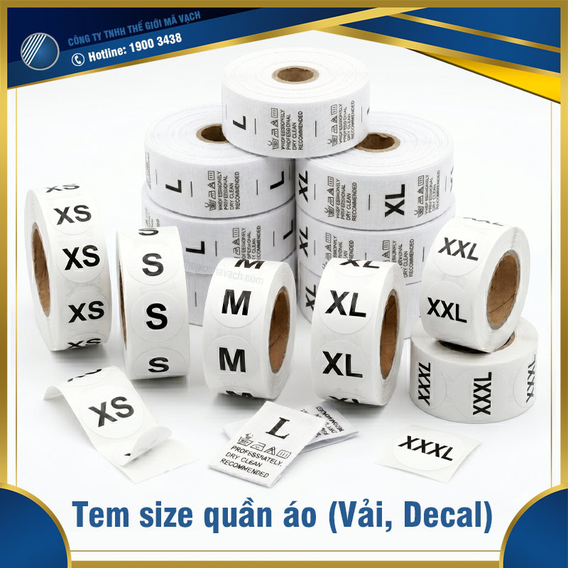Tem size quần áo (Vải, Decal)
