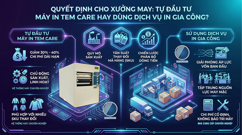 Xưởng máy nên đầu tư máy in hay đặt gia công tem care Xưởng máy nên đầu tư máy in hay đặt gia công tem care