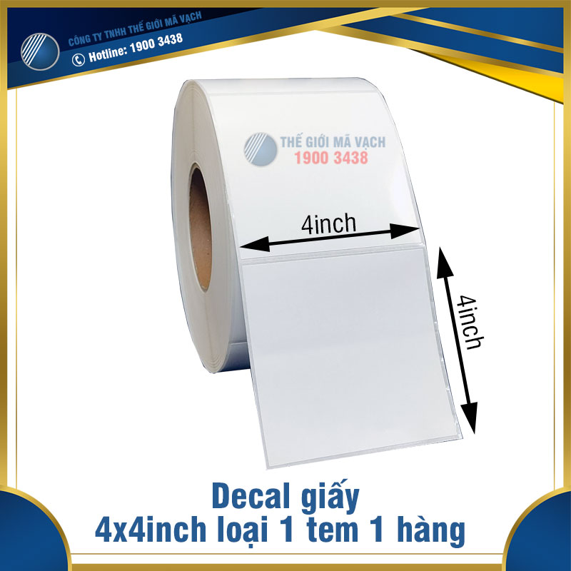 Decal giấy in mã vạch 102x102mm (4x4inch) loại 1 tem 1 hàng