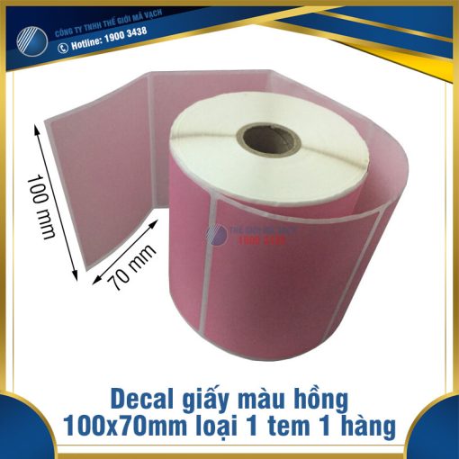 Decal giấy in mã vạch 100x70mm màu hồng