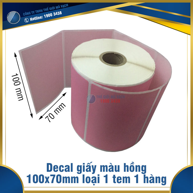 Decal giấy in mã vạch 100x70mm màu hồng