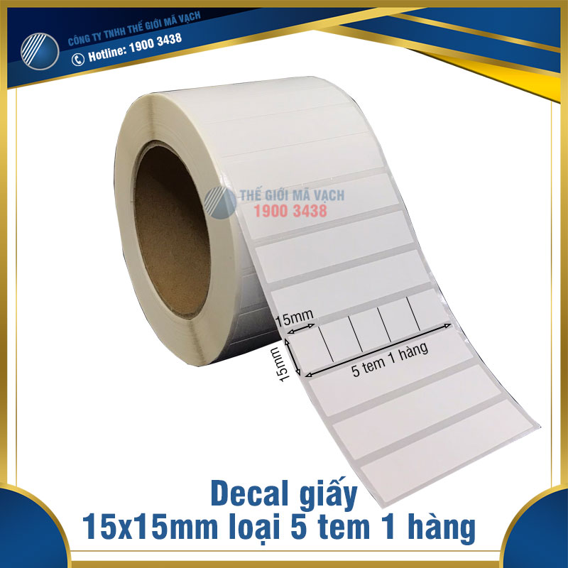 Decal giấy in mã vạch 15x15mm loại 5 tem 1 hàng
