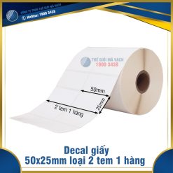 Decal giấy in mã vạch 50x25mm loại 2 tem 1 hàng
