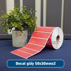 Decal giấy in mã vạch 50x30mm màu đỏ 2 tem 1 hàng giá tốt
