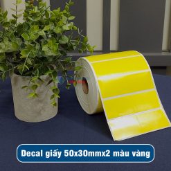 Decal giấy in mã vạch 50x30mm màu vàng 2 tem 1 hàng giá tốt