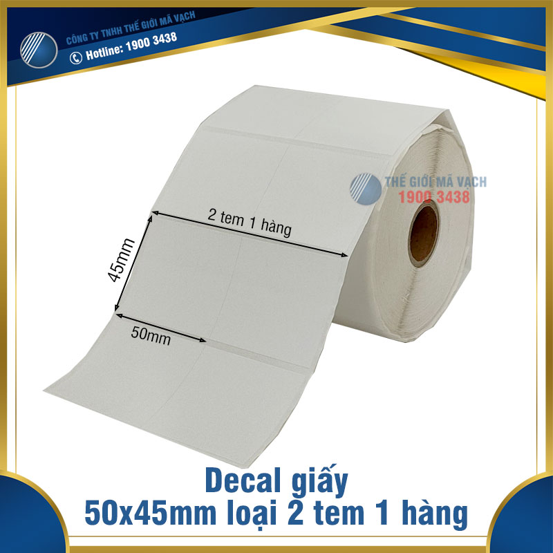Decal giấy in mã vạch 50x45mm loại 2 tem 1 hàng