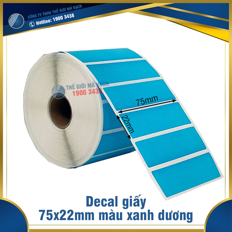 Decal giấy in mã vạch 75x22mm màu xanh dương