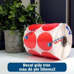 Decal giấy tem tròn phi 50mm màu đỏ loại 2 tem 1 hàng giá tốt