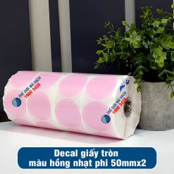Decal giấy tem tròn phi 50mm màu hồng nhạt loại 2 tem 1 hàng giá tốt