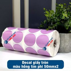 Decal giấy tem tròn phi 50mm màu hồng tím loại 2 tem 1 hàng giá tốt