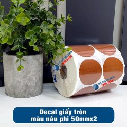 Decal giấy tem tròn phi 50mm màu nâu loại 2 tem 1 hàng giá tốt