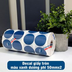 Decal giấy tem tròn phi 50mm màu xanh dương loại 2 tem 1 hàng giá tốt