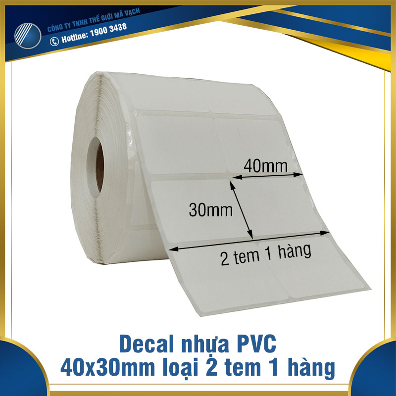 Decal nhựa PVC 40x30mm loại 2 tem 1 hàng