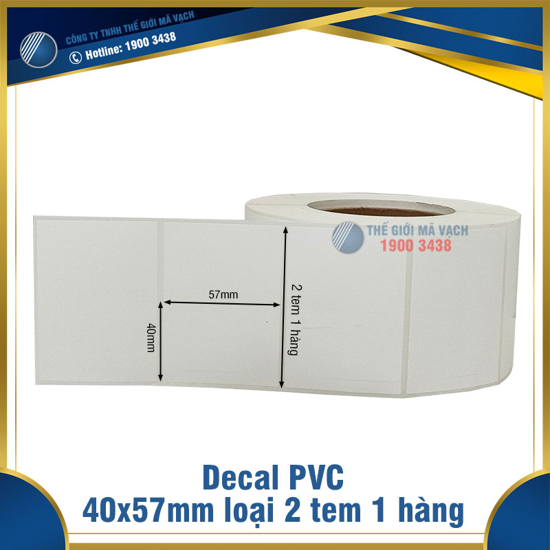 Decal nhựa PVC 40x57mm loại 2 tem 1 hàng