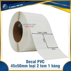 Decal nhựa PVC 45x50mm loại 2 tem 1 hàng
