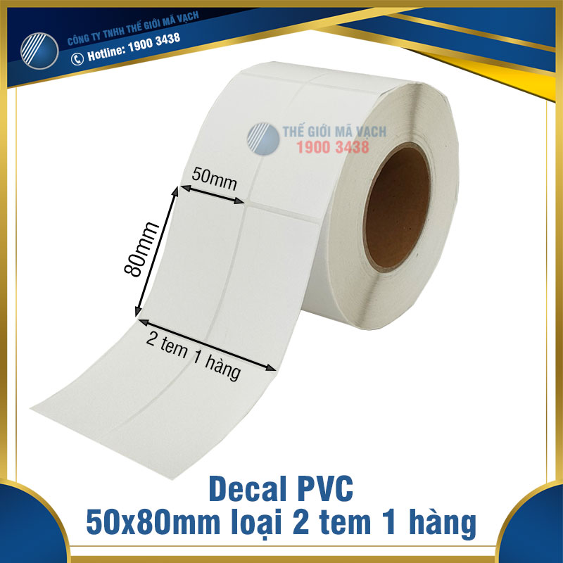 Decal nhựa PVC 50x80mm loại 2 tem 1 hàng