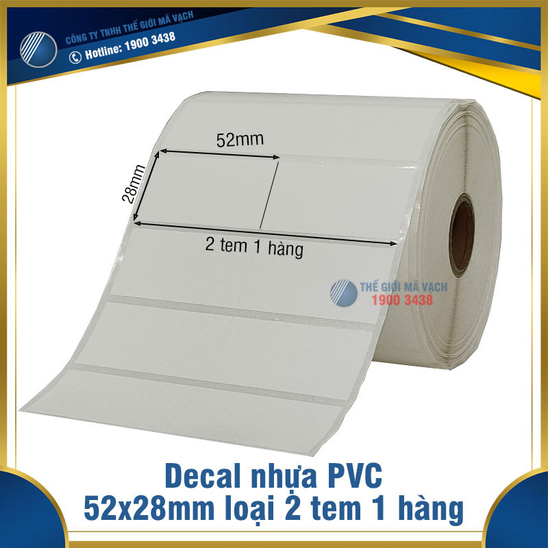 Decal nhựa PVC 52x28mm loại 2 tem 1 hàng