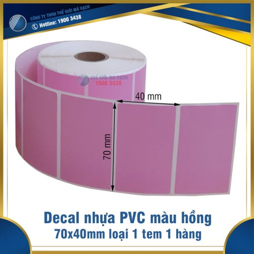 Decal nhựa PVC 70x40mm màu hồng
