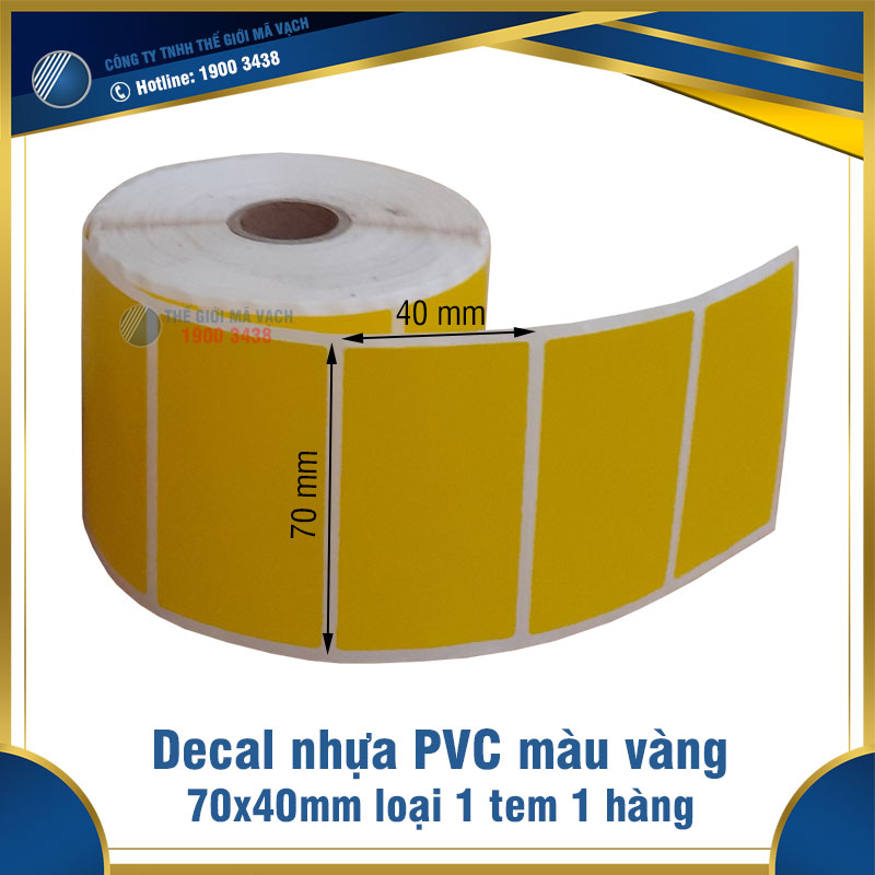 Decal nhựa PVC 70x40mm màu vàng