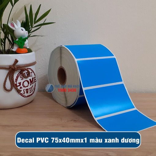 Decal nhựa PVC 75x40mm màu xanh dương loại 1 tem 1 hàng