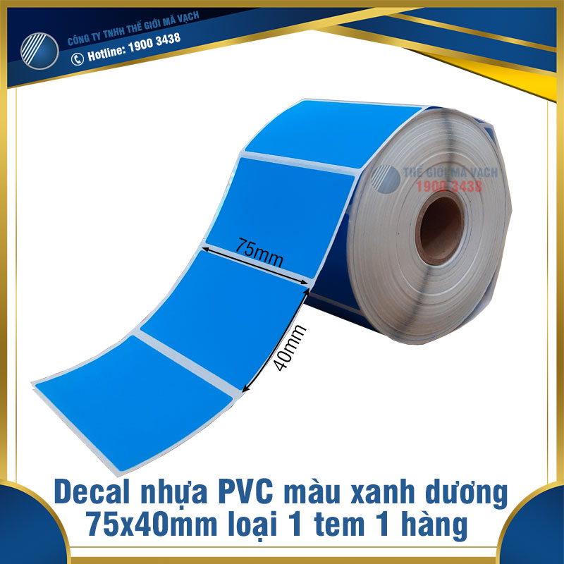 Decal nhựa PVC 75x40mm màu xanh dương