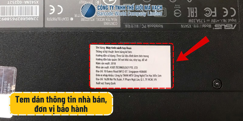 Tem dán thông tin nhà bán, đơn vị bảo hành