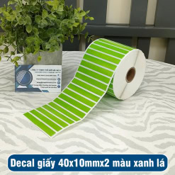Tem decal giấy xanh lá 40x20mm loại 2 tem 1 hàng