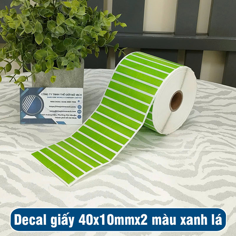 Tem decal giấy xanh lá 40x20mm loại 2 tem 1 hàng