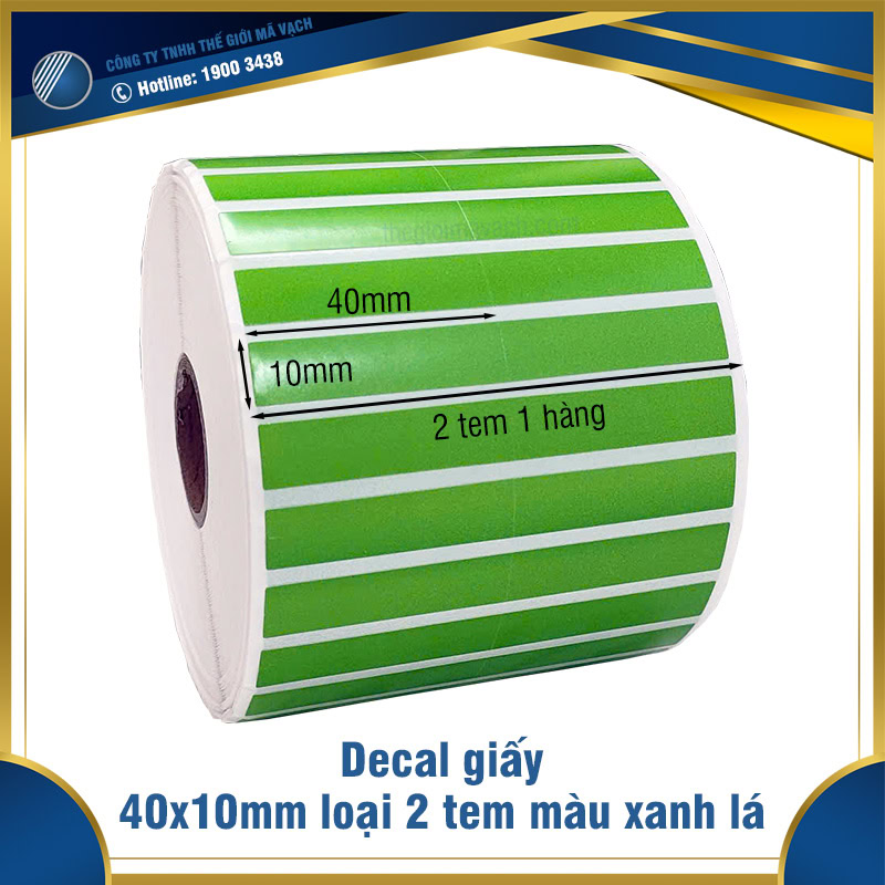 Tem decal giấy 40x10mmx2 màu xanh lá