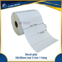 Decal giấy in mã vạch 50x30mm loại 2 tem 1 hàng