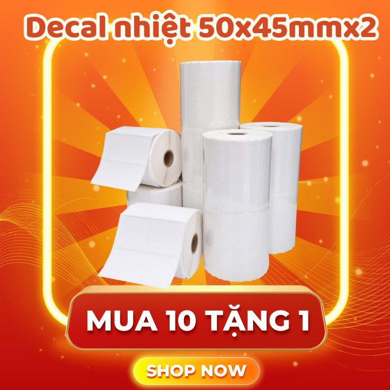 Decal nhiệt 50x45mmx2: Mua 10 tặng 1