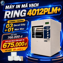 Máy in mã vạch RING 4012PLM+ kèm combo 3 decal giấy và 1 mực Wax