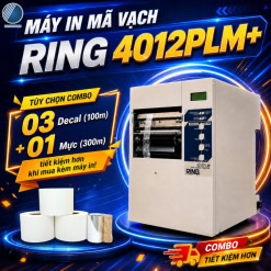 Máy in mã vạch RING 4012PLM+ kèm tùy chọn combo 3 cuộn giấy và 1 cuộn mực