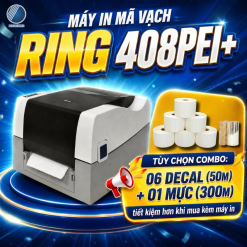 Máy in mã vạch RING 408PEI+ kèm tùy chọn combo 6 decal và 1 mực